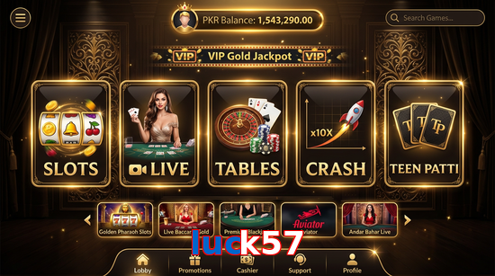 Main screen of Luck57 casino page for PK players
